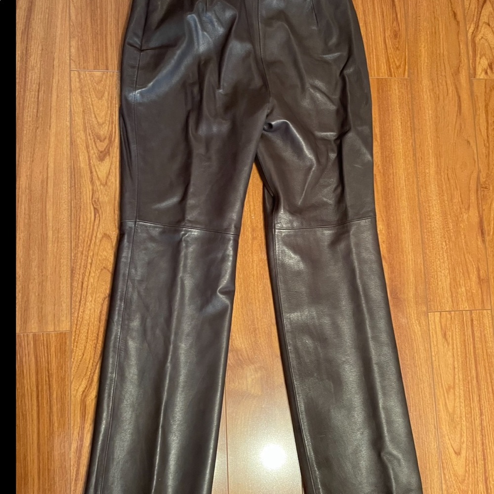 Worth Petite Brown Leather Pants Flare Size 6